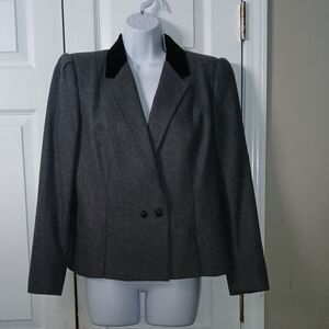 Sasson vintage double breasted gray wool blend cropped blazer   Sz 12   NWOT